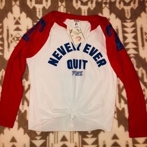 PINK MLB RANGERS QUARTER SLEEVE SHIRT